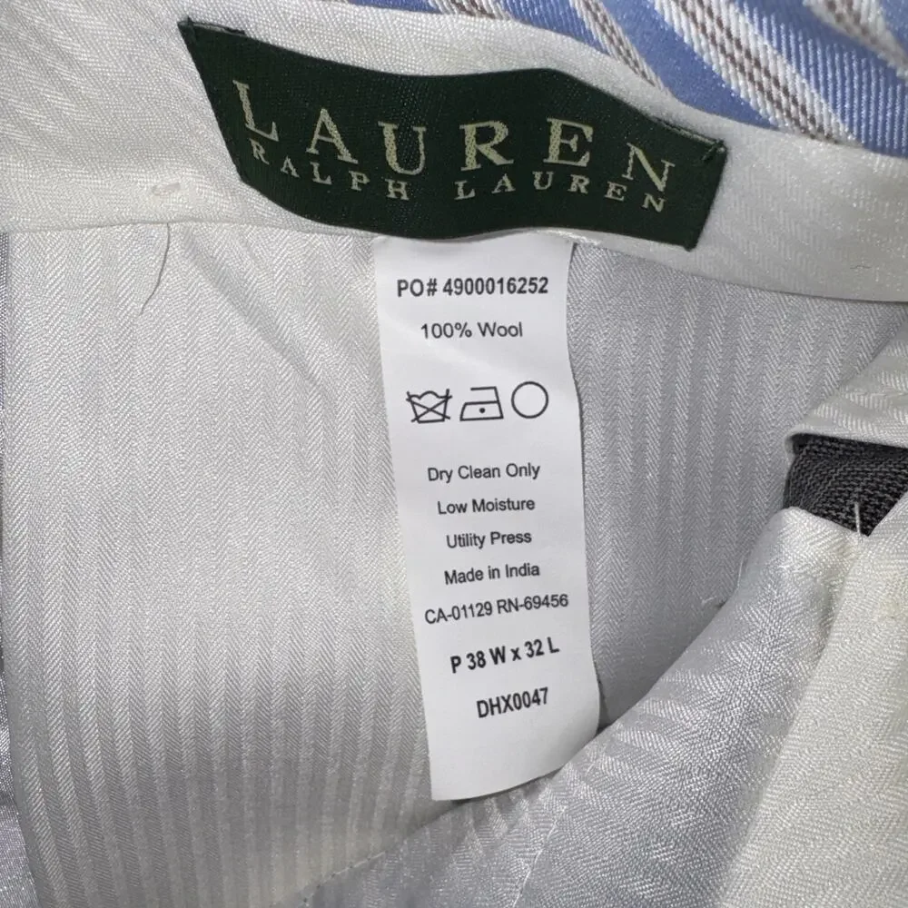 Lauren Ralph Lauren Men’s Wool Dress Slacks Gray Glen Check Pleated 38W 32L